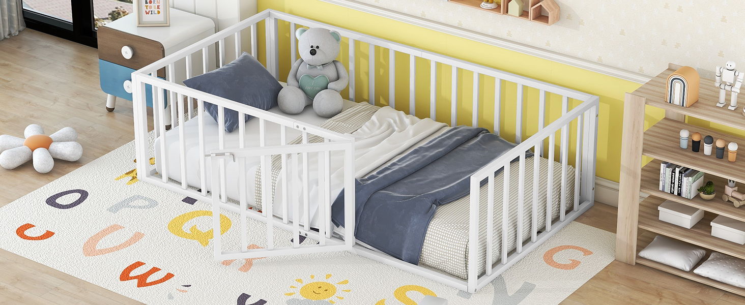 Metal Floor Bed Frame With Fence And Door - The Sleep Loft - Online Mattress Showroom NYC