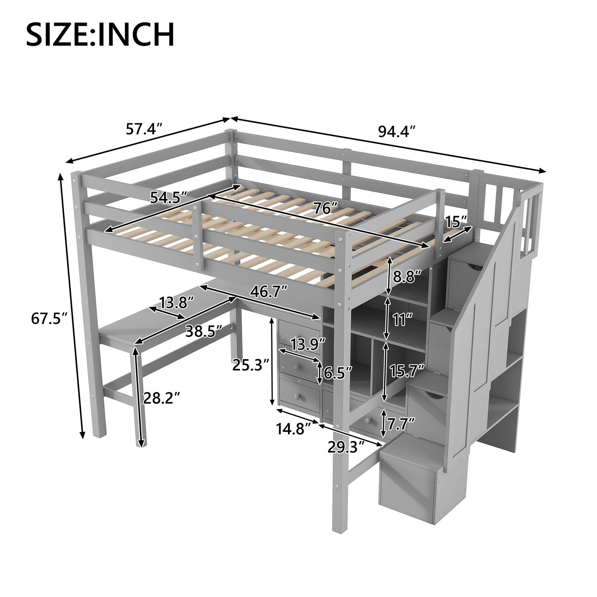 Loft Bed & L Shaped Desk, Drawers, Cabinet, And Storage Staircase - The Sleep Loft - Online Mattress Showroom NYC