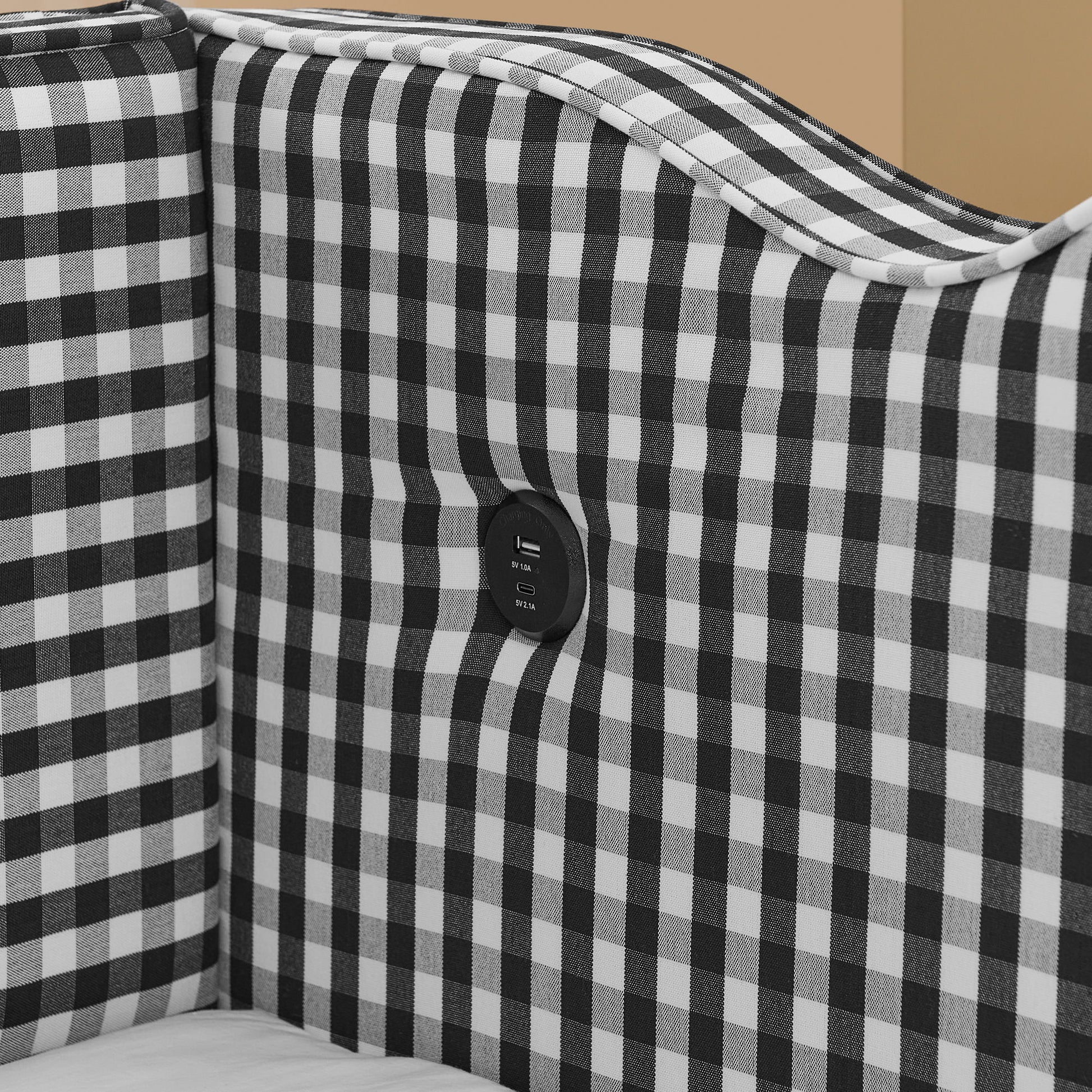Gingham Daybed With USB Charging Port, Wave Shaped Design - The Sleep Loft - Online Mattress Showroom NYC