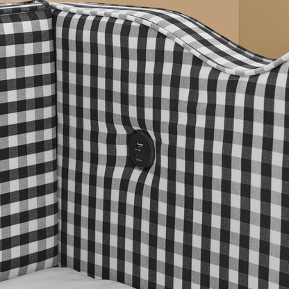 Gingham Daybed With USB Charging Port, Wave Shaped Design - The Sleep Loft - Online Mattress Showroom NYC