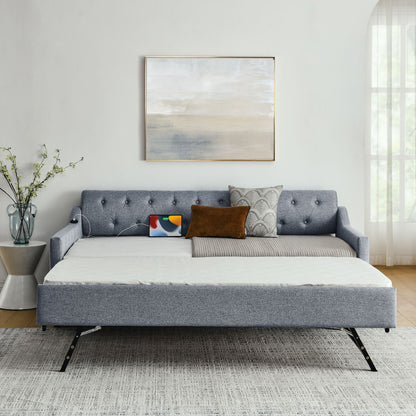 Size Upholstered Daybed With Trundle And USB Charging Armrest - The Sleep Loft - Online Mattress Showroom NYC