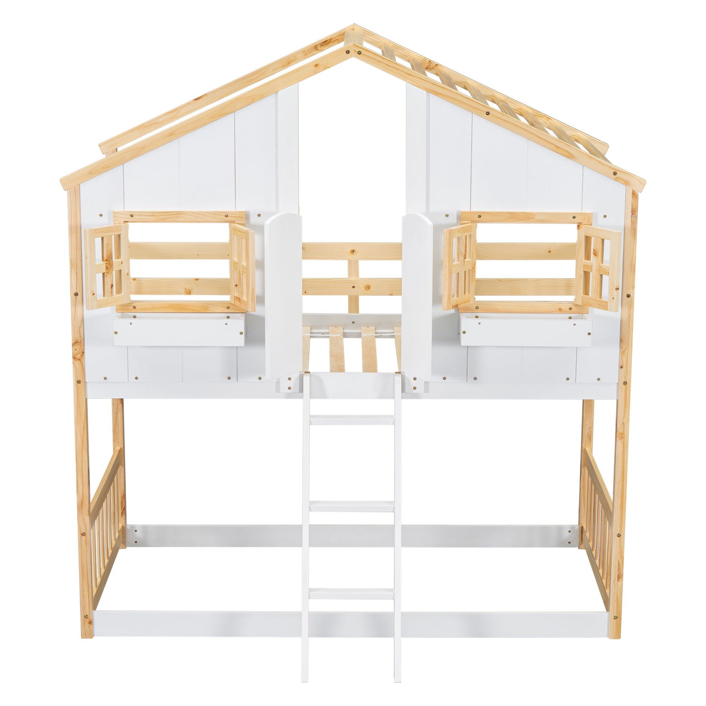 House Bunk Bed With Roof, Window, Window Box, Door, With Safety Guardrails And Ladder - The Sleep Loft - Online Mattress Showroom NYC