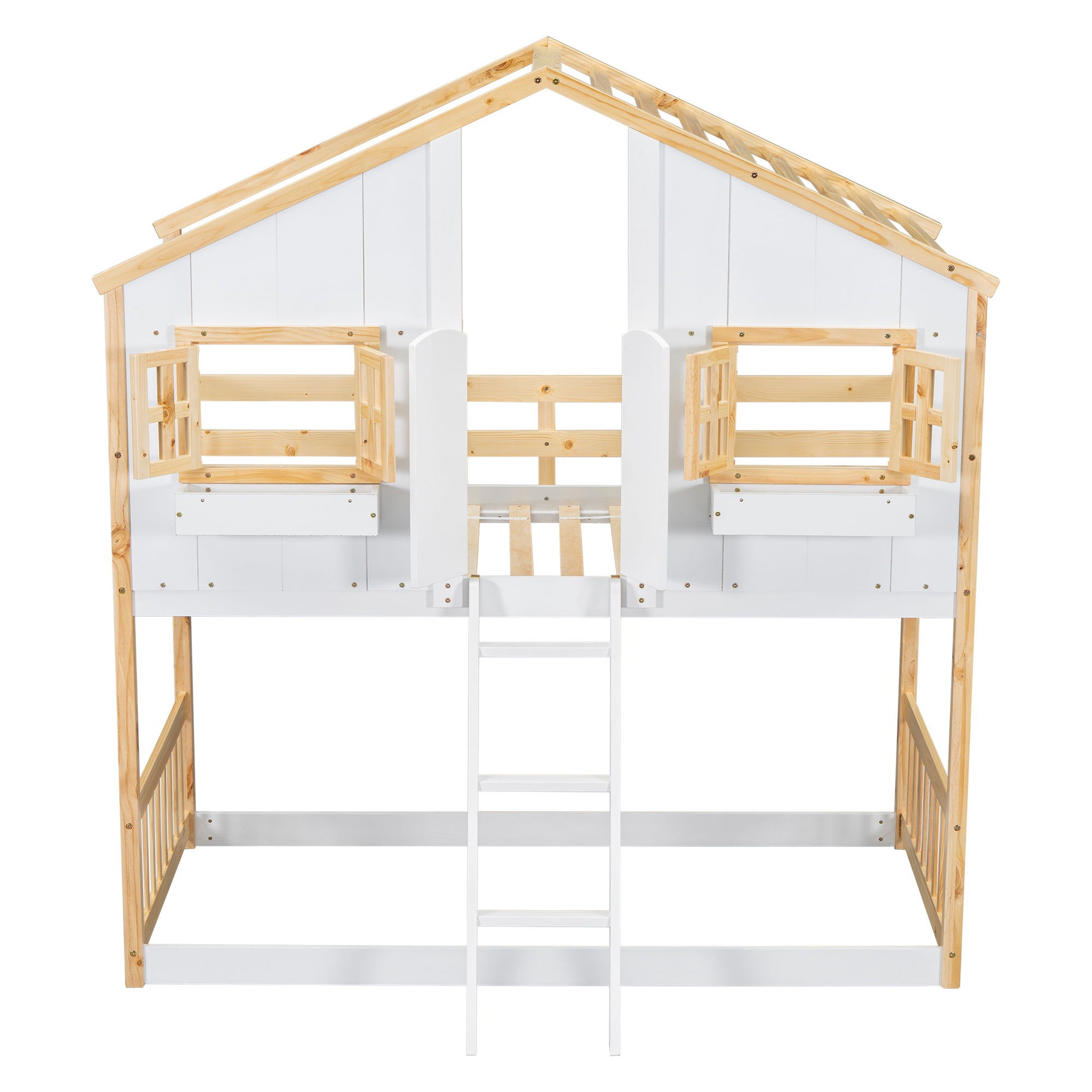 House Bunk Bed With Roof, Window, Window Box, Door, With Safety Guardrails And Ladder - The Sleep Loft - Online Mattress Showroom NYC