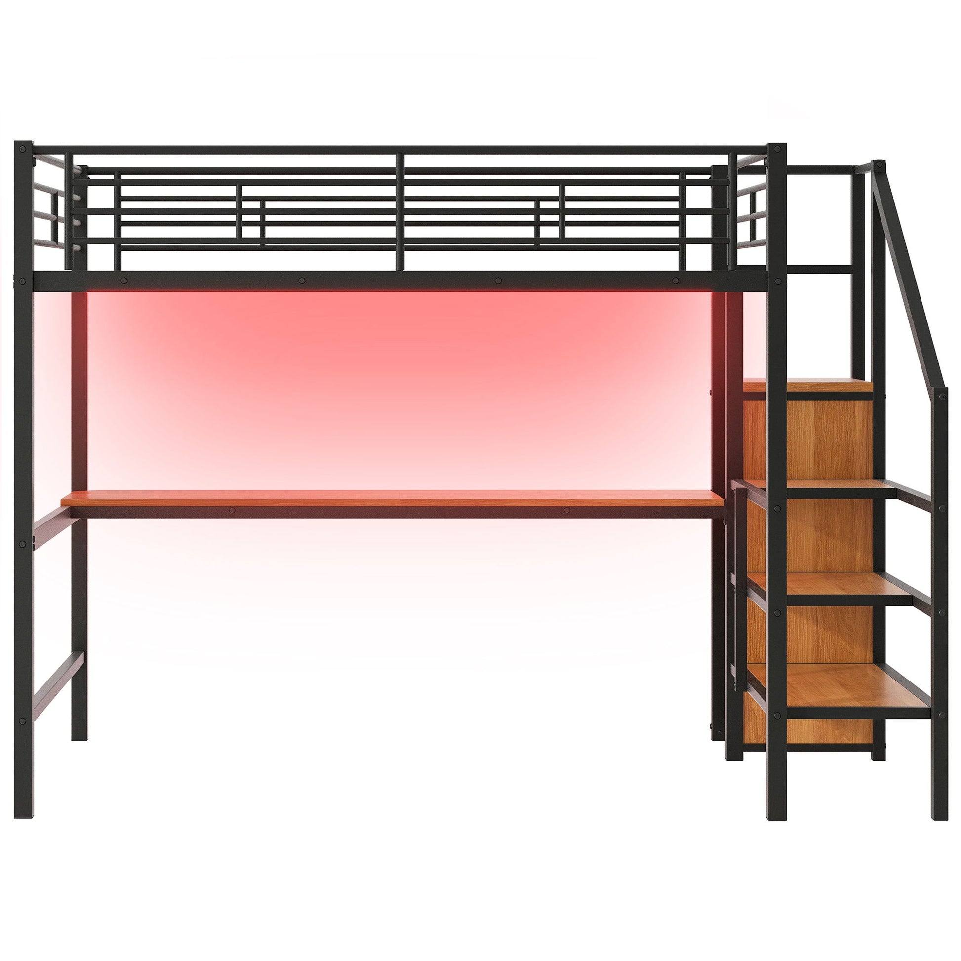 Loft Bed With Desk, Storage Staircase, Small Wardrobe And LED Light - The Sleep Loft - Online Mattress Showroom NYC