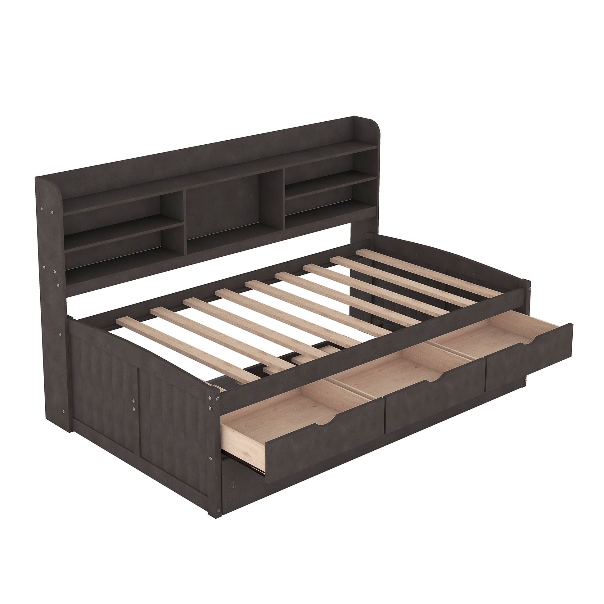 Captain Bed With Built In Bookshelves, 3 Storage Drawers, And Trundle - The Sleep Loft - Online Mattress Showroom NYC