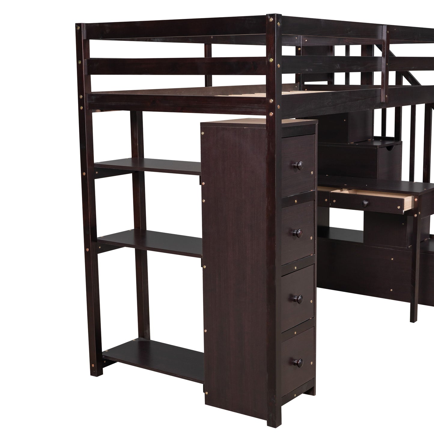 Loft Bed With Storage Drawers, Desk And Stairs With Shelves - The Sleep Loft - Online Mattress Showroom NYC