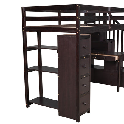Loft Bed With Storage Drawers, Desk And Stairs With Shelves - The Sleep Loft - Online Mattress Showroom NYC