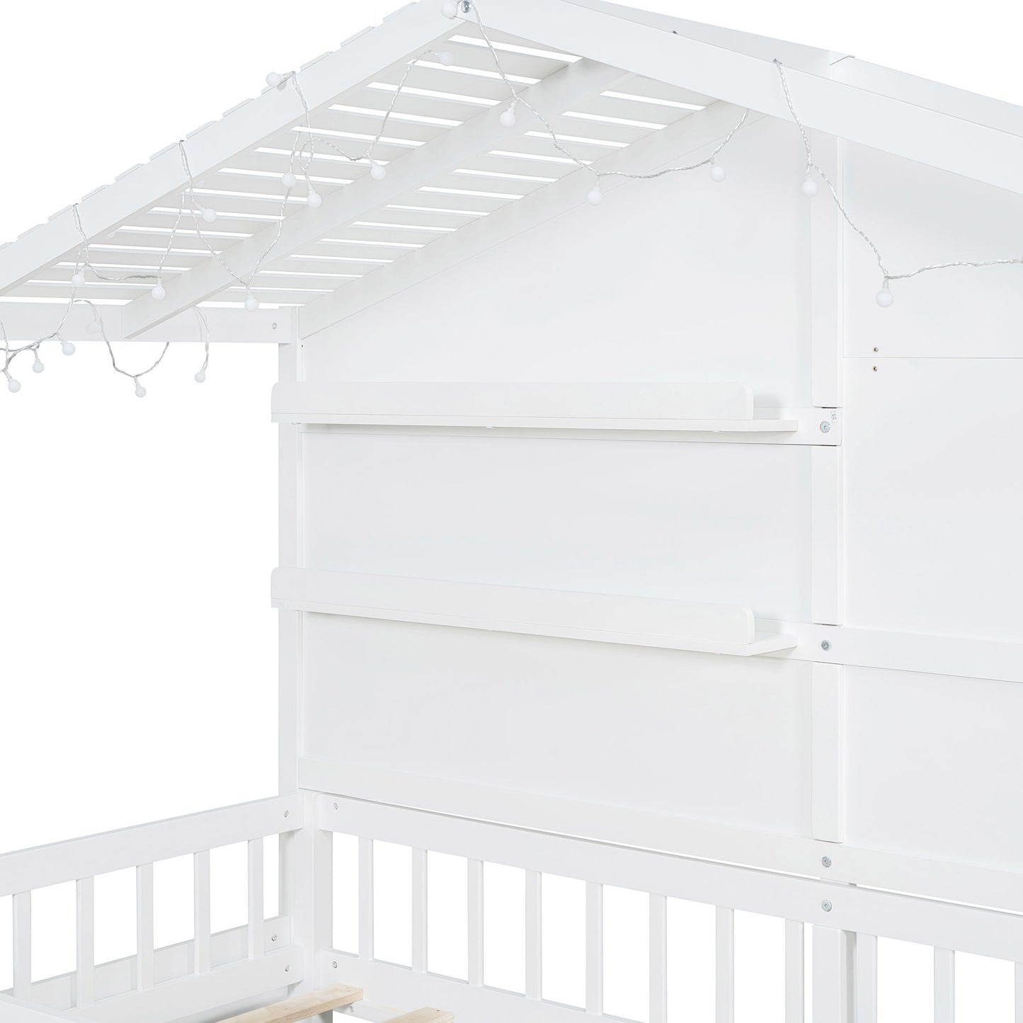 House Bed With Shelves, Window And Sparkling Light Strip On The Roof - The Sleep Loft - Online Mattress Showroom NYC