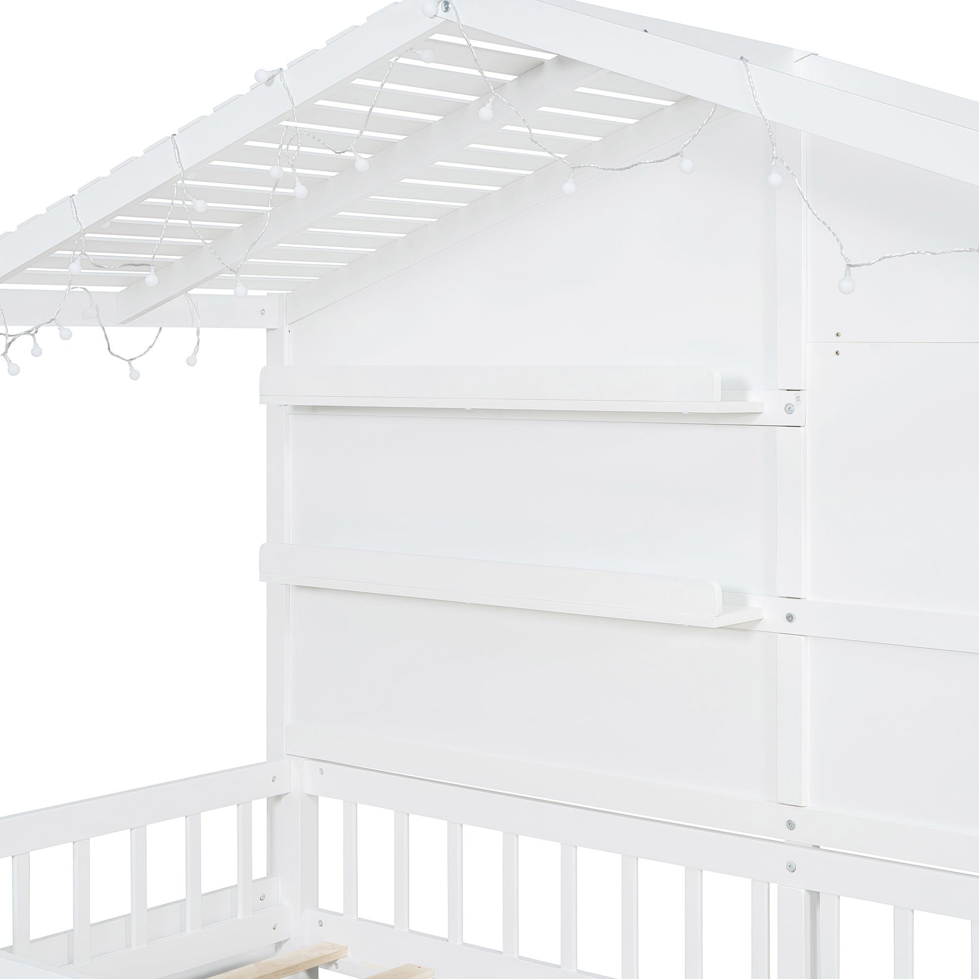 House Bed With Shelves, Window And Sparkling Light Strip On The Roof - The Sleep Loft - Online Mattress Showroom NYC