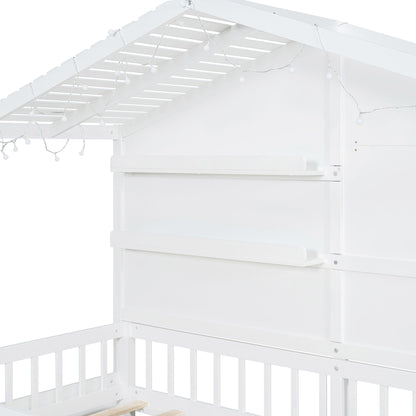House Bed With Shelves, Window And Sparkling Light Strip On The Roof - The Sleep Loft - Online Mattress Showroom NYC