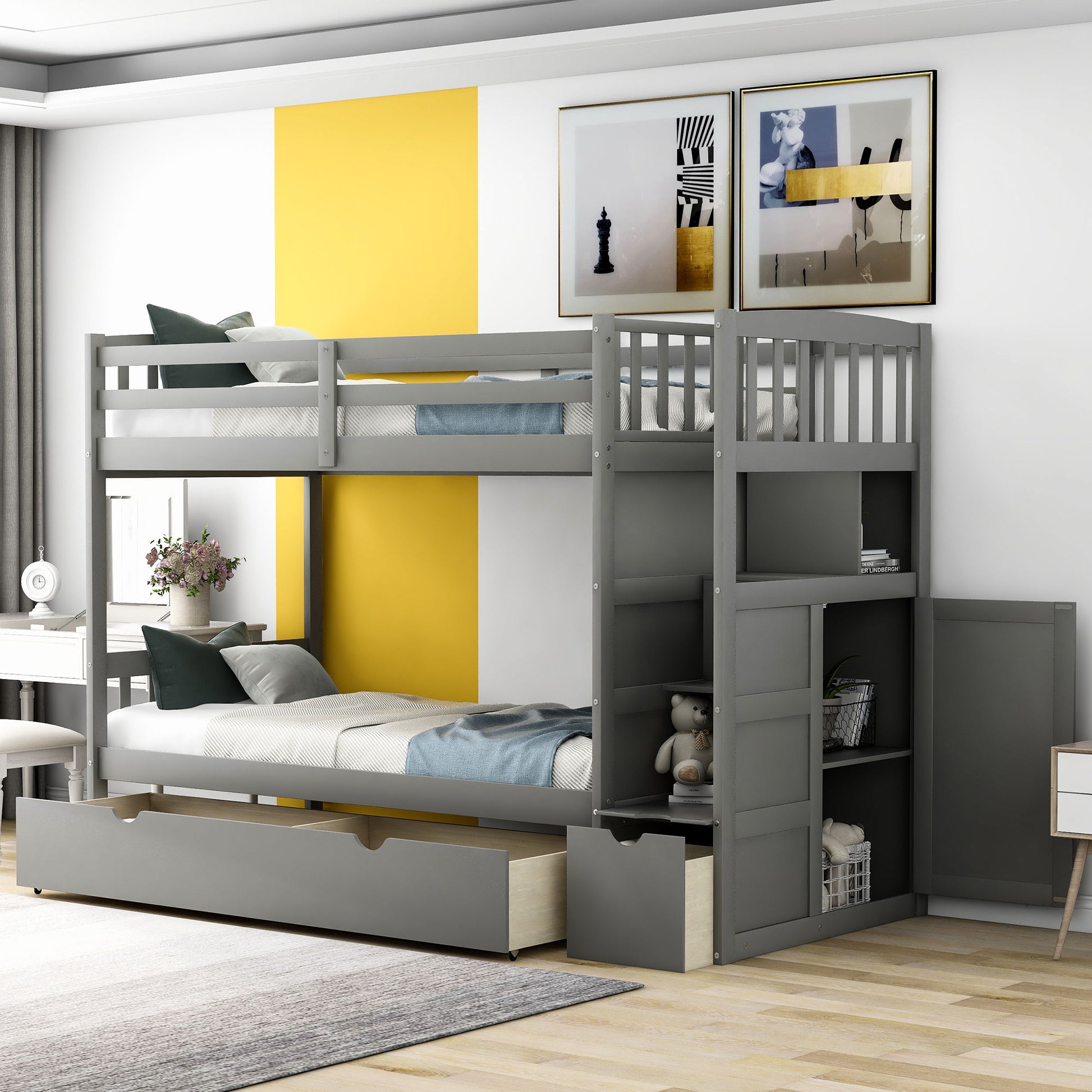Bunk Bed, Convertible Bottom Bed, Storage Shelves And Drawers - The Sleep Loft - Online Mattress Showroom NYC