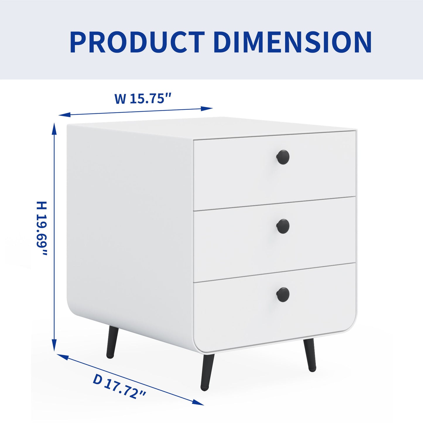 Modern Night Stand Storage Cabinet For Living Room Bedroom, Steel Cabinet With 3 Drawers, Bedside Furniture, Circular Handle - White - The Sleep Loft - Online Mattress Showroom NYC