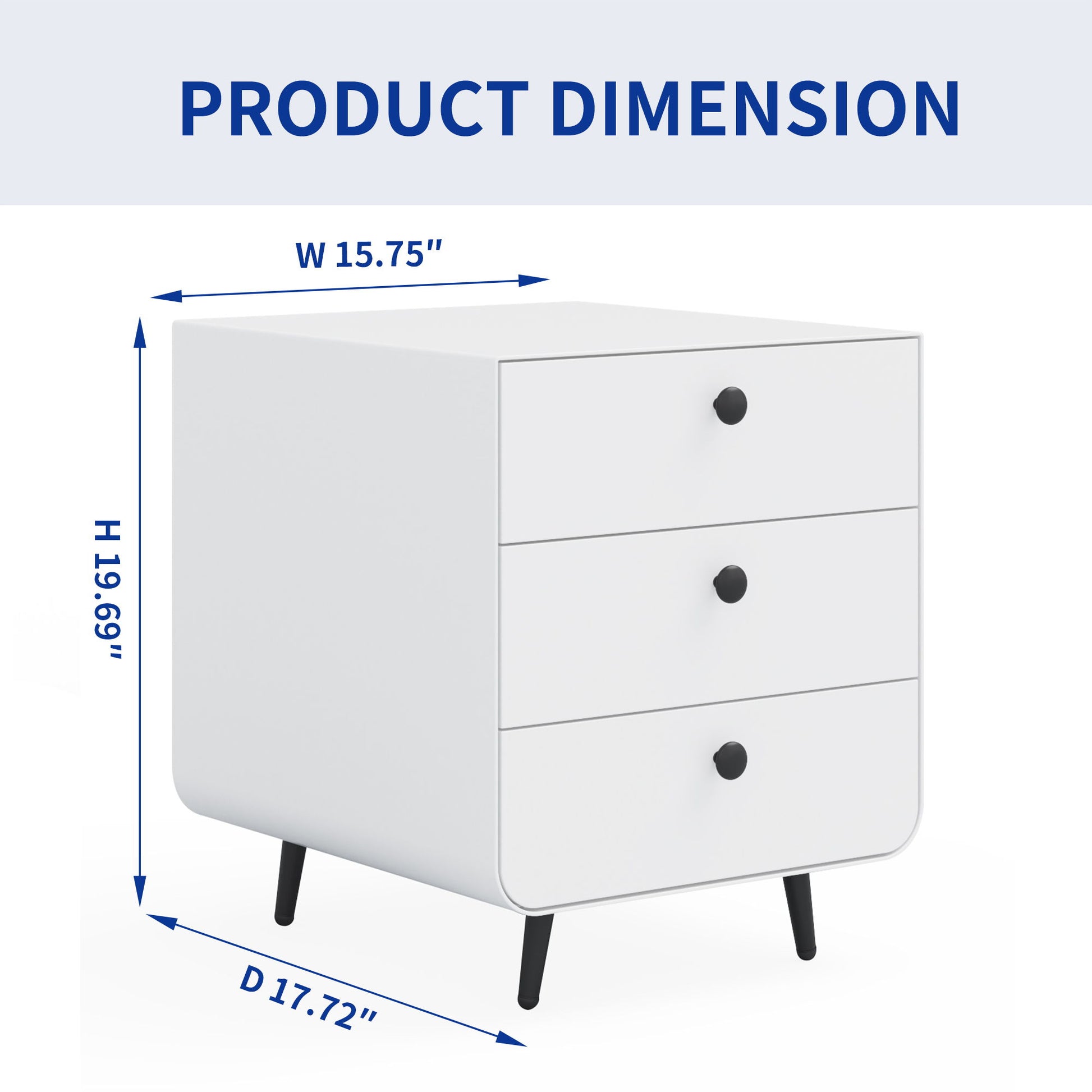 Modern Night Stand Storage Cabinet For Living Room Bedroom, Steel Cabinet With 3 Drawers, Bedside Furniture, Circular Handle - White - The Sleep Loft - Online Mattress Showroom NYC