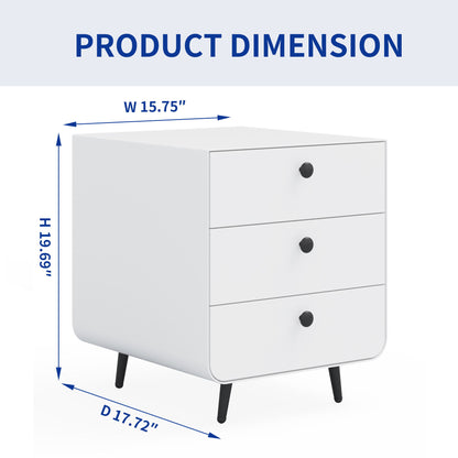 Modern Night Stand Storage Cabinet For Living Room Bedroom, Steel Cabinet With 3 Drawers, Bedside Furniture, Circular Handle - White - The Sleep Loft - Online Mattress Showroom NYC