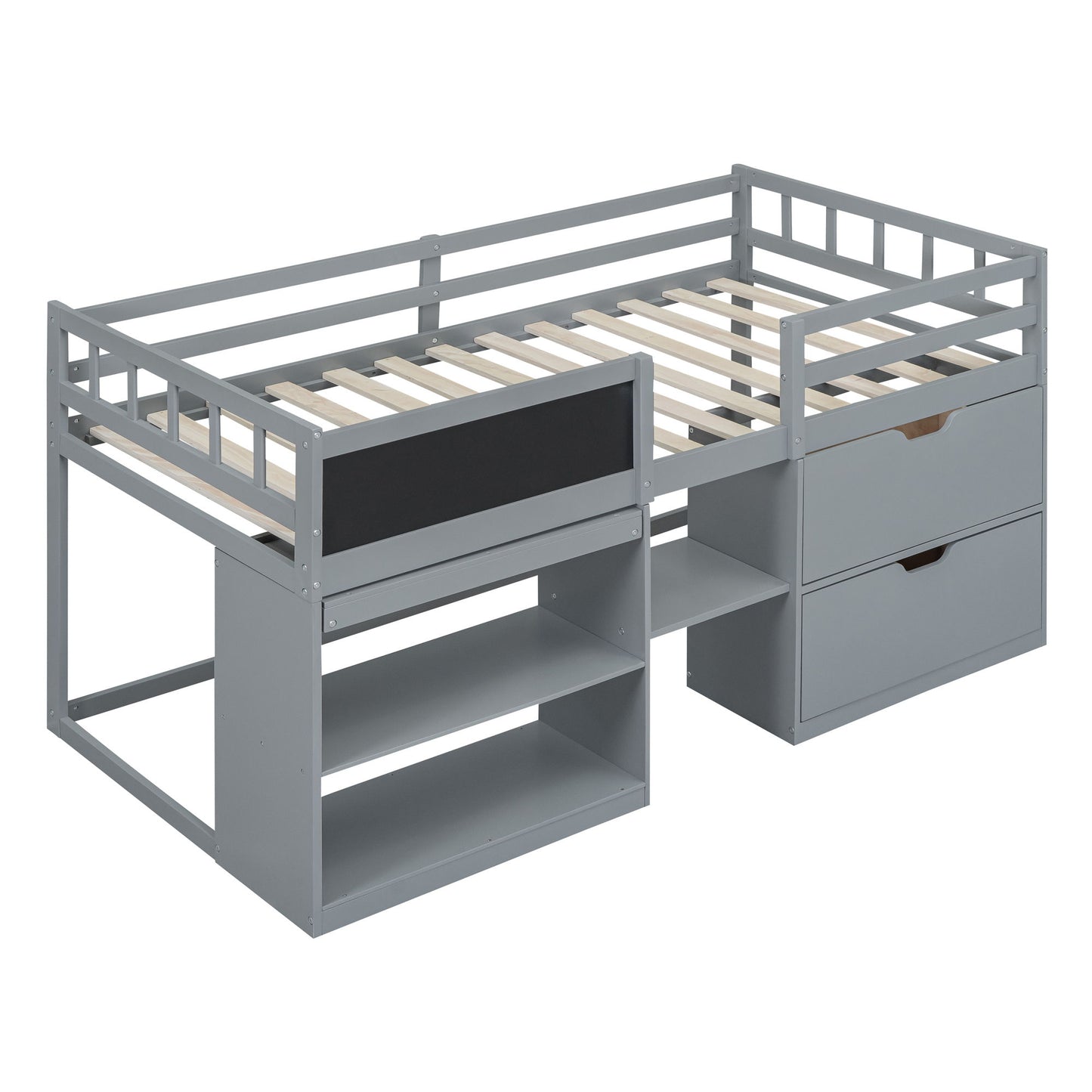 Low Loft Bed With Rolling Desk, Shelf And Drawers - The Sleep Loft - Online Mattress Showroom NYC