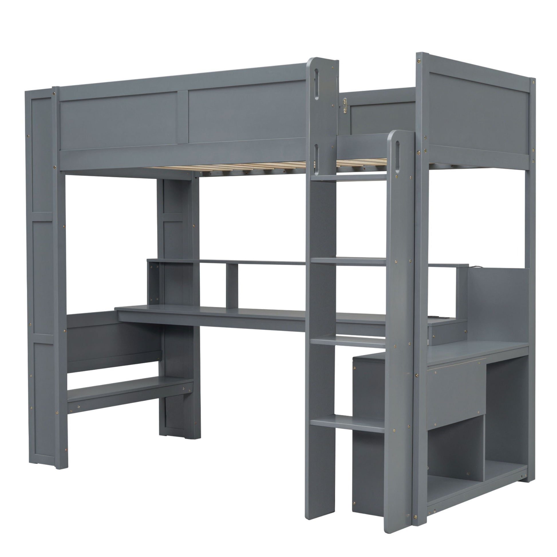 Gaming Loft Bed With Desk, Multi Storage Shelves, LED And Charging Station - The Sleep Loft - Online Mattress Showroom NYC