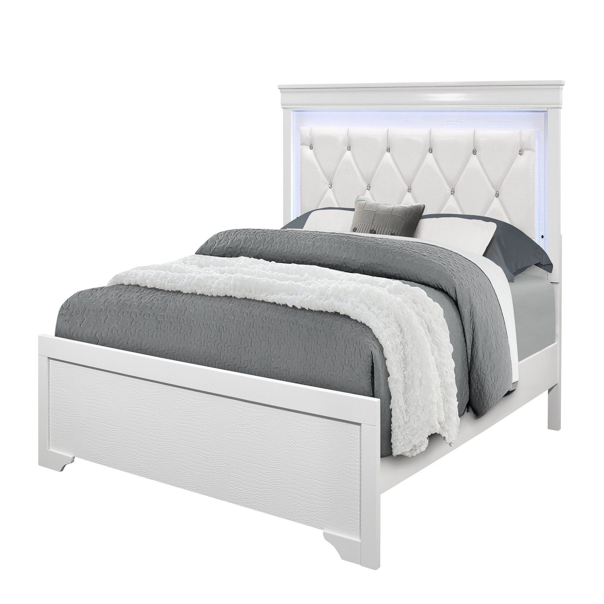 Shaker - Bed With LED Lighting And Crystal Inspired Tufted Headboard - The Sleep Loft - Online Mattress Showroom NYC