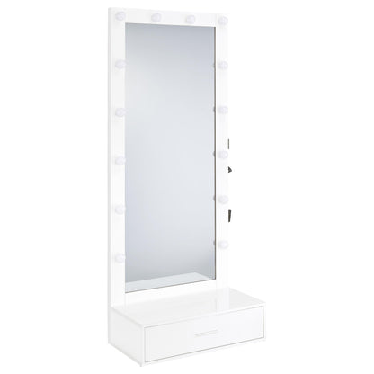 Spector 1-drawer Lighted Full-Length Floor Mirror White High Gloss