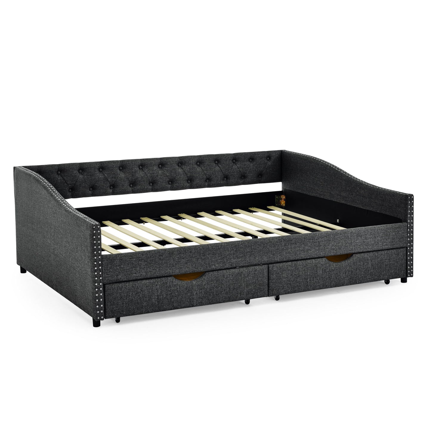 Upholstered Tufted Daybed With 2 Drawers, Waved Arms - The Sleep Loft - Online Mattress Showroom NYC