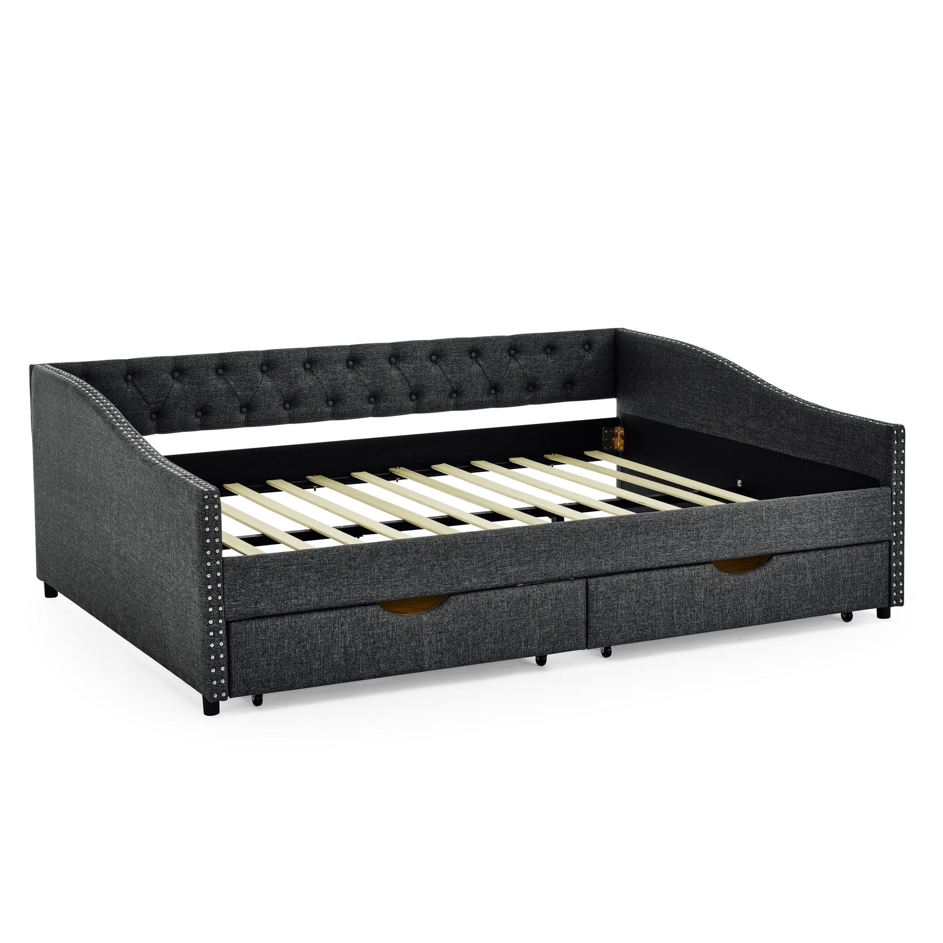Upholstered Tufted Daybed With 2 Drawers, Waved Arms - The Sleep Loft - Online Mattress Showroom NYC