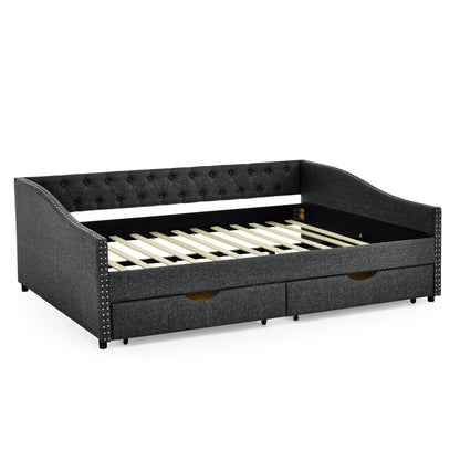 Upholstered Tufted Daybed With 2 Drawers, Waved Arms - The Sleep Loft - Online Mattress Showroom NYC