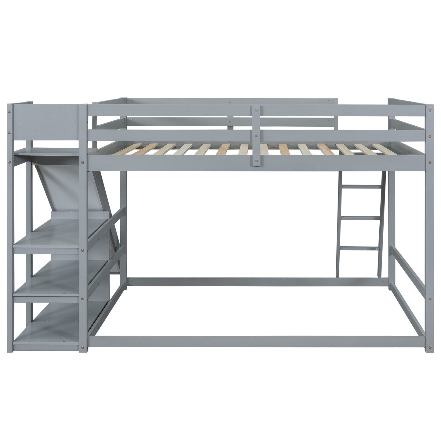 Bunk Bed With Ladder, Slide, And Shelves Pine Wood - The Sleep Loft - Online Mattress Showroom NYC