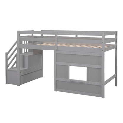 Loft Bed With Storage Staircase, Window & LED Light - The Sleep Loft - Online Mattress Showroom NYC
