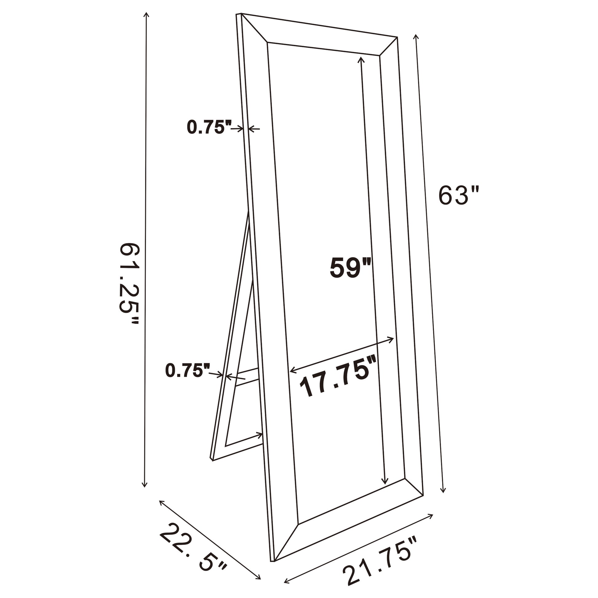 Soline 22 x 61 Inch Framed Standing Floor Mirror Silver