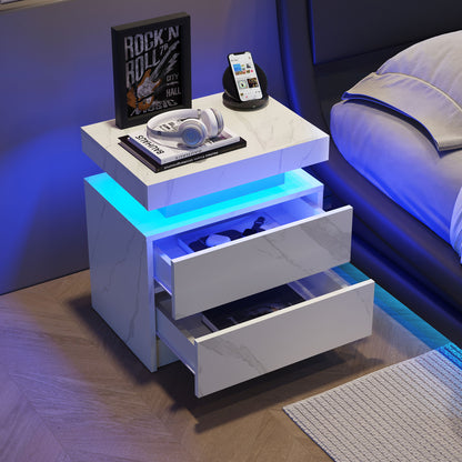 Nightstand LED, Bedside Table Cabinet With 2 Drawers For Bedroom - The Sleep Loft - Online Mattress Showroom NYC