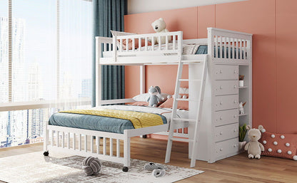 Bunk Bed With 6 Drawers And Flexible Shelves, Bottom Bed With Wheels - The Sleep Loft - Online Mattress Showroom NYC