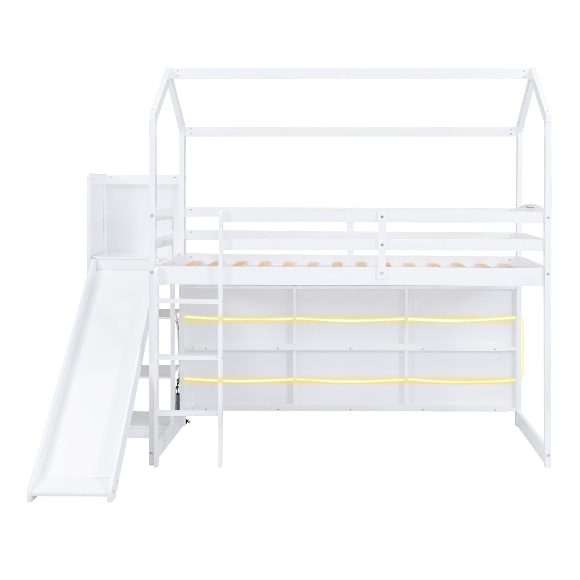 House Loft Bed With Slide, Storage Shelves And Light, Climbing Ramp - The Sleep Loft - Online Mattress Showroom NYC