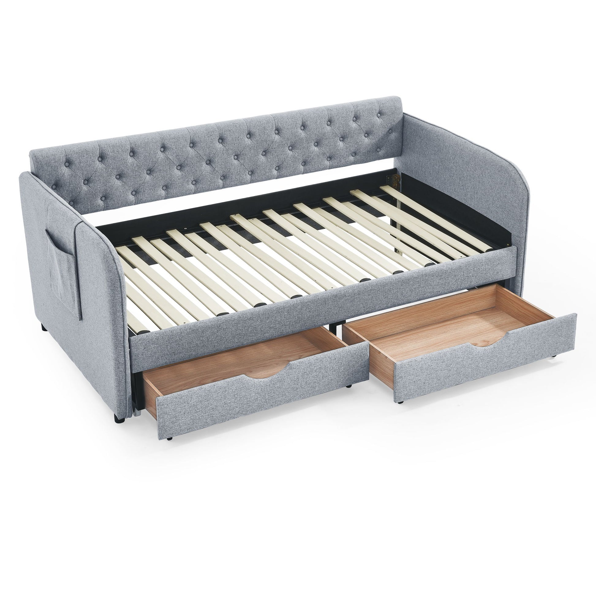 Daybed With Trundle And Storage Drawers, Flat Arms With Pocket - The Sleep Loft - Online Mattress Showroom NYC