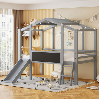 Loft House Bed With Ladder And Slide, With board And Light Strip On The Roof - The Sleep Loft - Online Mattress Showroom NYC