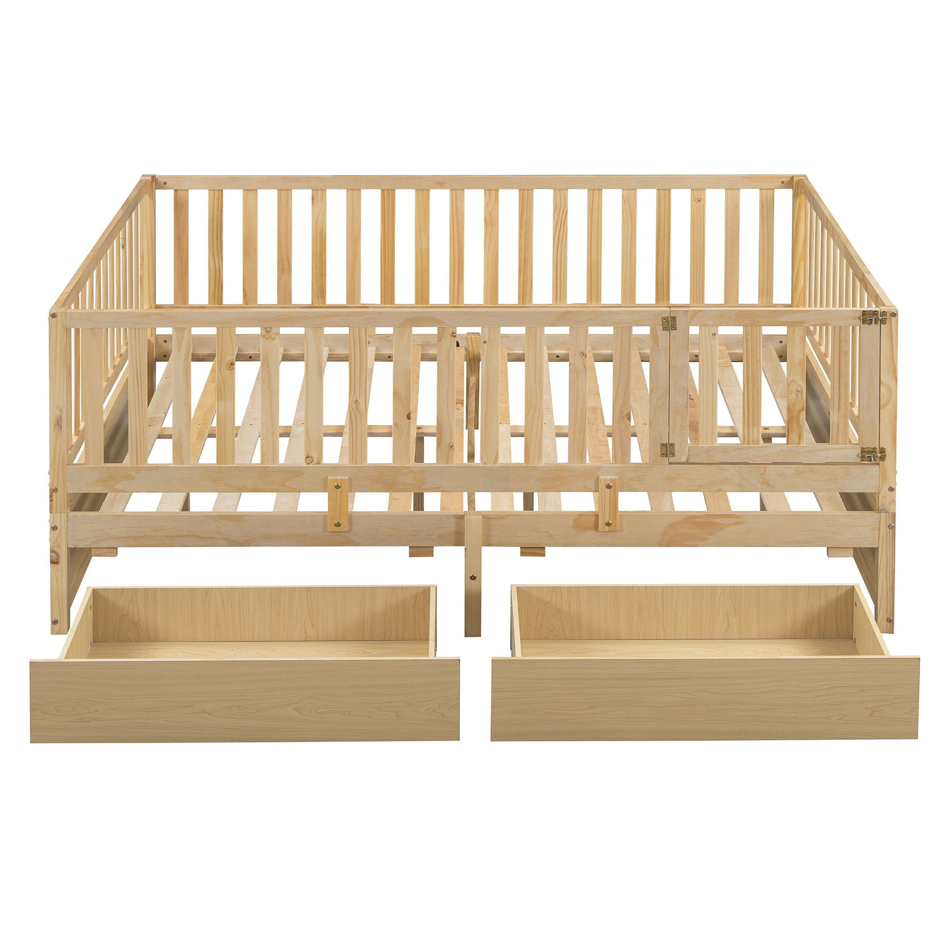 Daybed With Fence Guardrails And 2 Drawers, Split Into Independent Floor Bed & Daybed - The Sleep Loft - Online Mattress Showroom NYC
