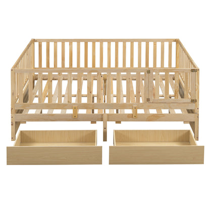 Daybed With Fence Guardrails And 2 Drawers, Split Into Independent Floor Bed & Daybed - The Sleep Loft - Online Mattress Showroom NYC