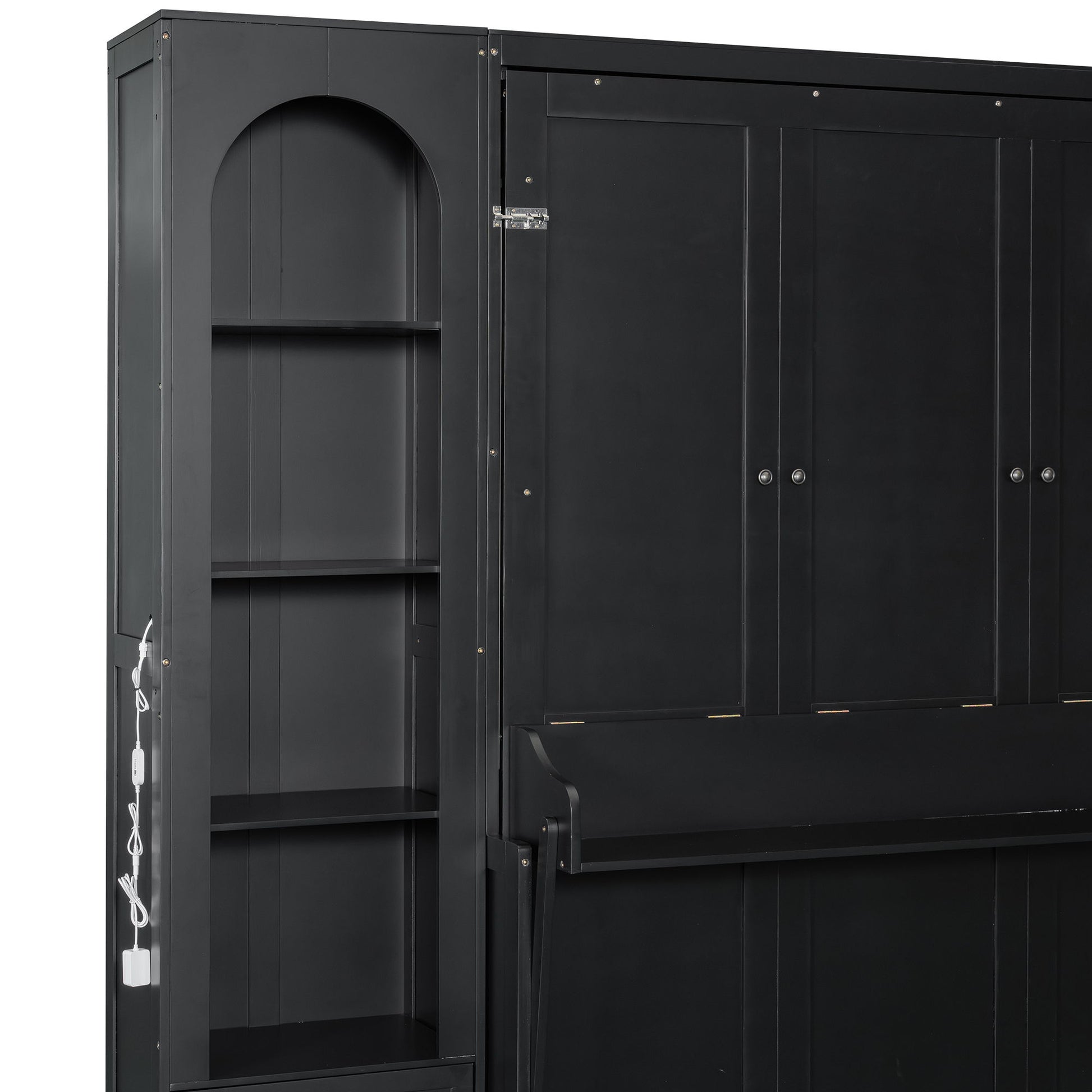 French Style Murphy Platform Bed With Shelf, Side Cabinets, Drawers And LED - The Sleep Loft - Online Mattress Showroom NYC