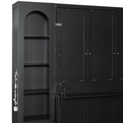 French Style Murphy Platform Bed With Shelf, Side Cabinets, Drawers And LED - The Sleep Loft - Online Mattress Showroom NYC