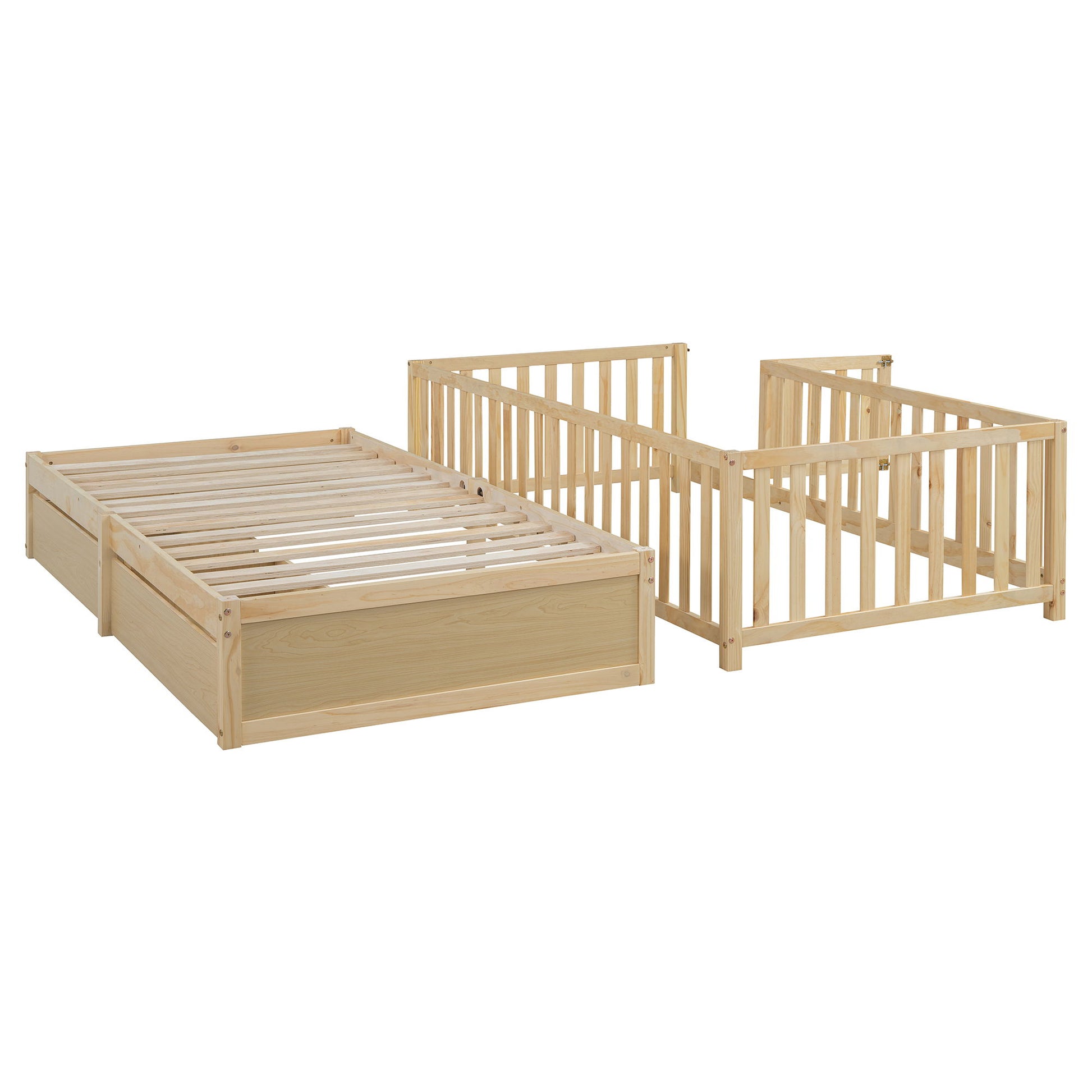 Daybed With Fence Guardrails And 2 Drawers, Split Into Independent Floor Bed & Daybed - The Sleep Loft - Online Mattress Showroom NYC