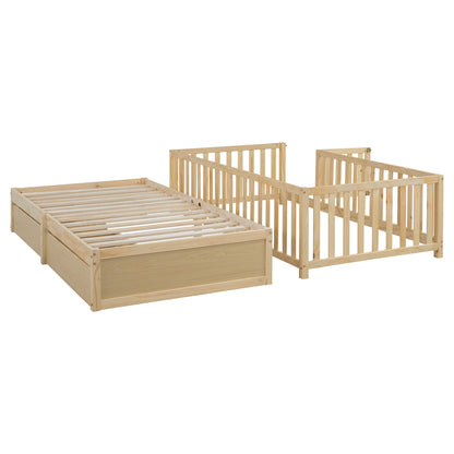 Daybed With Fence Guardrails And 2 Drawers, Split Into Independent Floor Bed & Daybed - The Sleep Loft - Online Mattress Showroom NYC