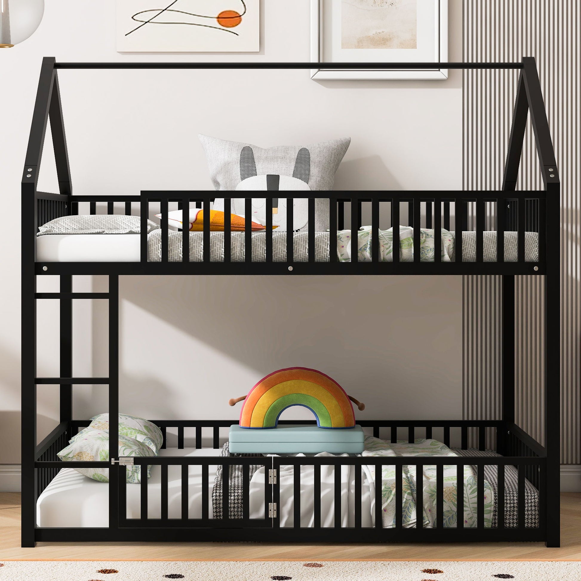 Metal House Bunk Bed With Fence And Door - The Sleep Loft - Online Mattress Showroom NYC