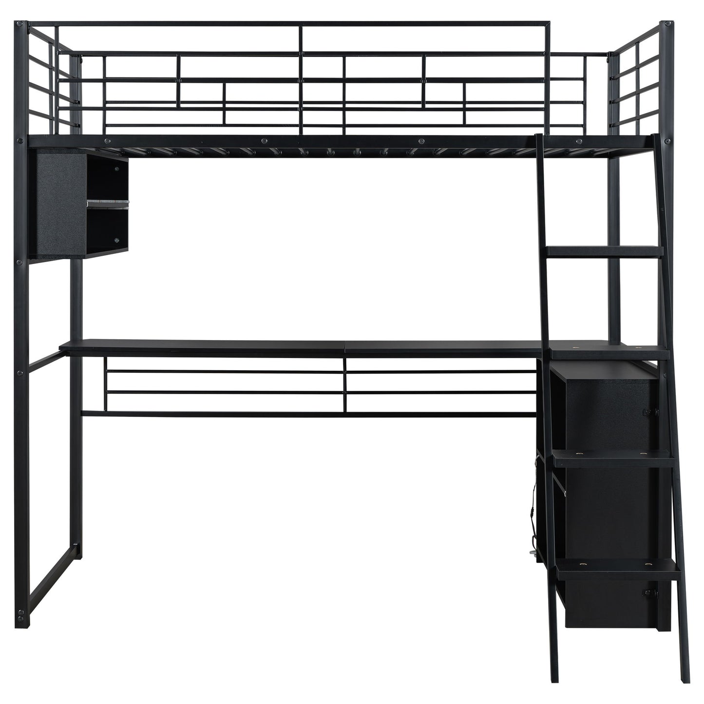 Loft Bed With LED Desk And 4 Storage Shelves - The Sleep Loft - Online Mattress Showroom NYC