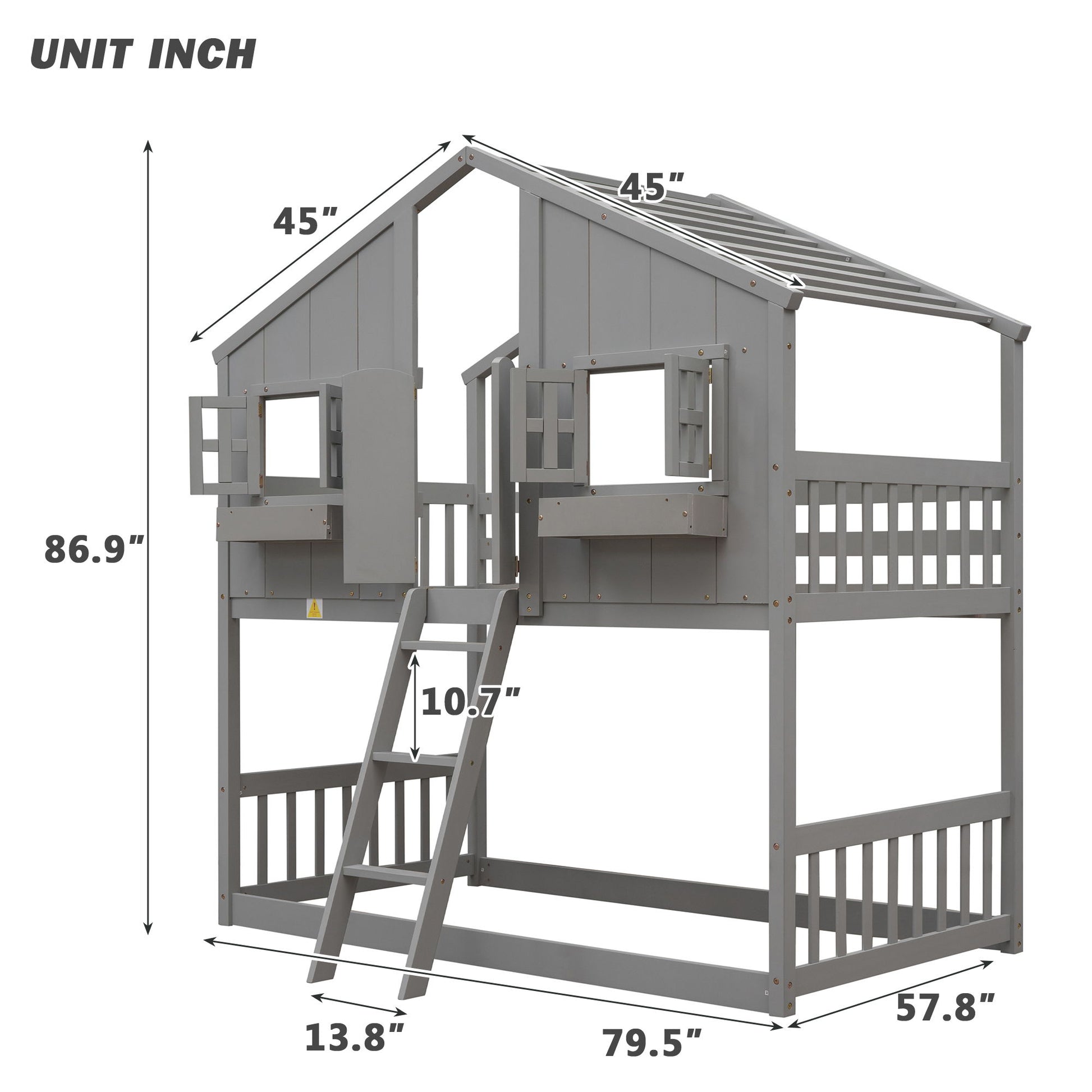 House Bunk Bed With Roof, Window, Window Box, Door, With Safety Guardrails And Ladder - The Sleep Loft - Online Mattress Showroom NYC