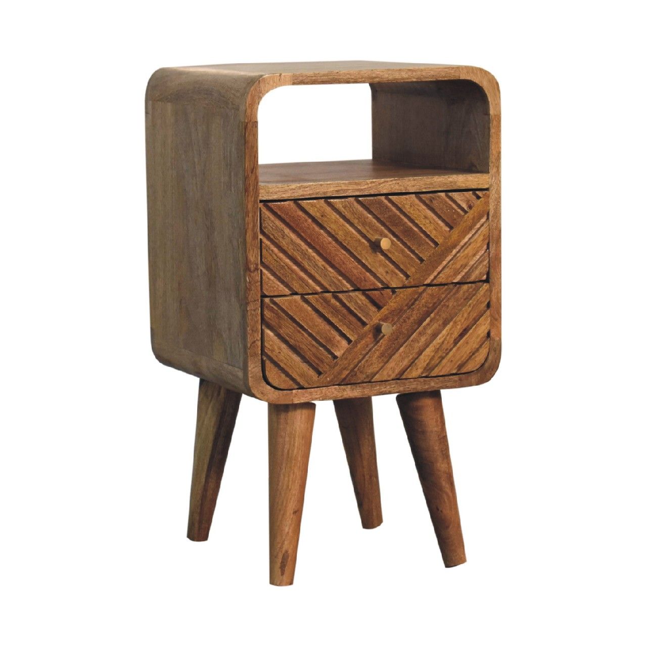 Lille - Mini Curved Nightstand - Oak - The Sleep Loft - Online Mattress Showroom NYC