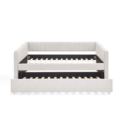 Upholstered Daybed With Trundle With Vertical Stripes - The Sleep Loft - Online Mattress Showroom NYC