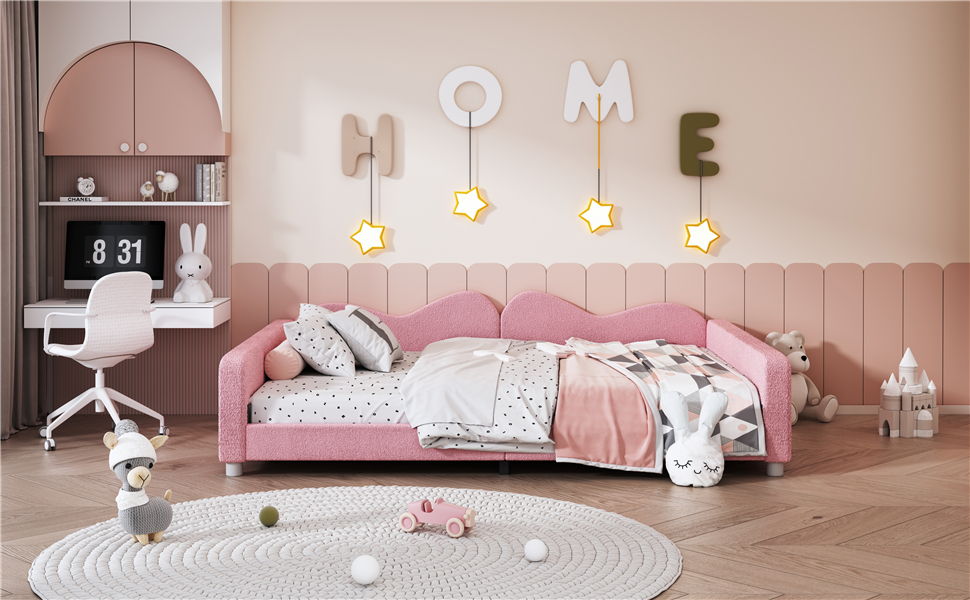 Upholstered Daybed, Sherpa Fabric Sofabed With Cloud-Shaped Backrest - The Sleep Loft - Online Mattress Showroom NYC