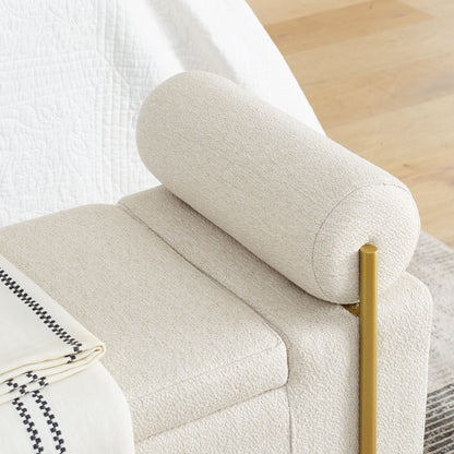 Elegant Upholstered Storage Bench With Cylindrical Arms And Iron Legs, - The Sleep Loft - Online Mattress Showroom NYC