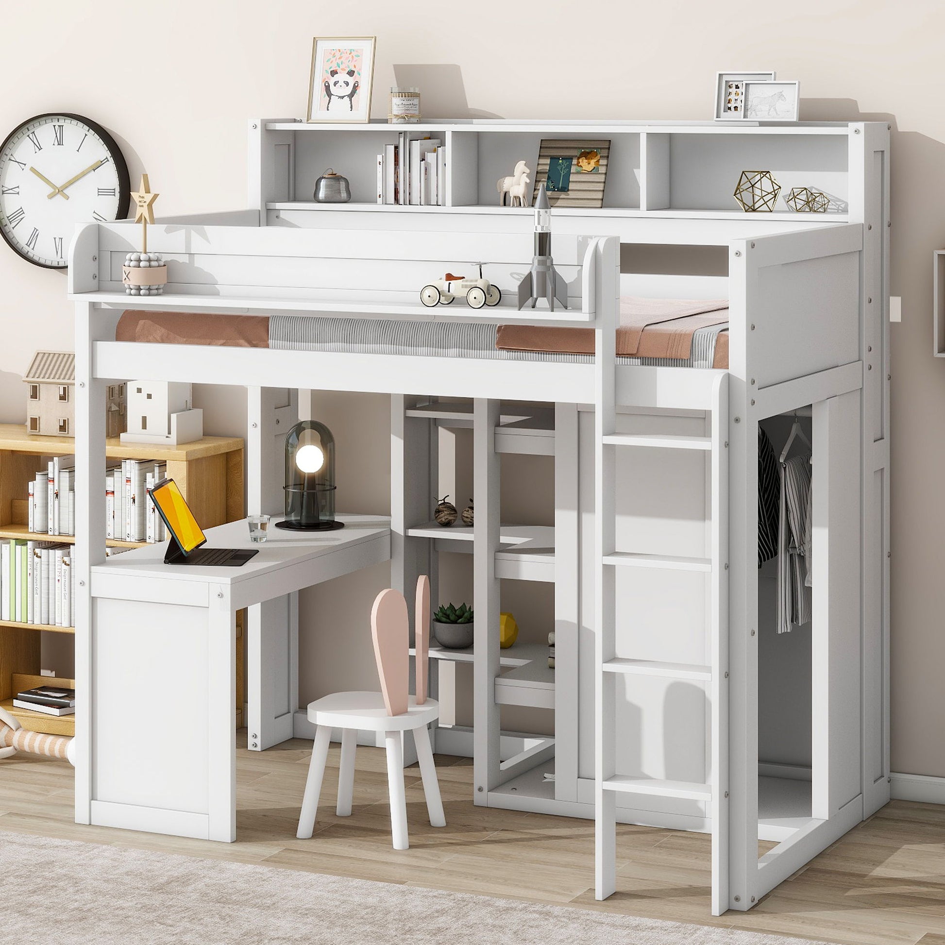Loft Bed With Built In Desk, Storage Shelves, And Wardrobe - The Sleep Loft - Online Mattress Showroom NYC