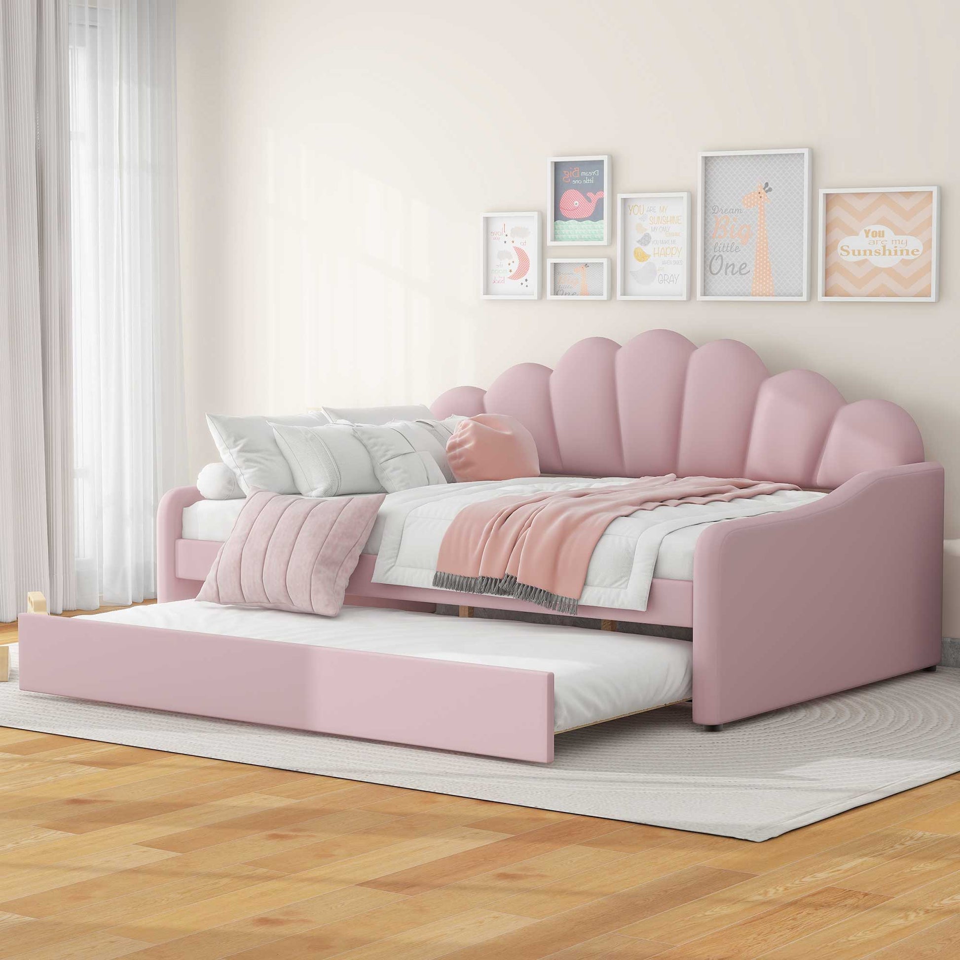 Upholstery Daybed Frame With Shell Shaped Backrest - The Sleep Loft - Online Mattress Showroom NYC