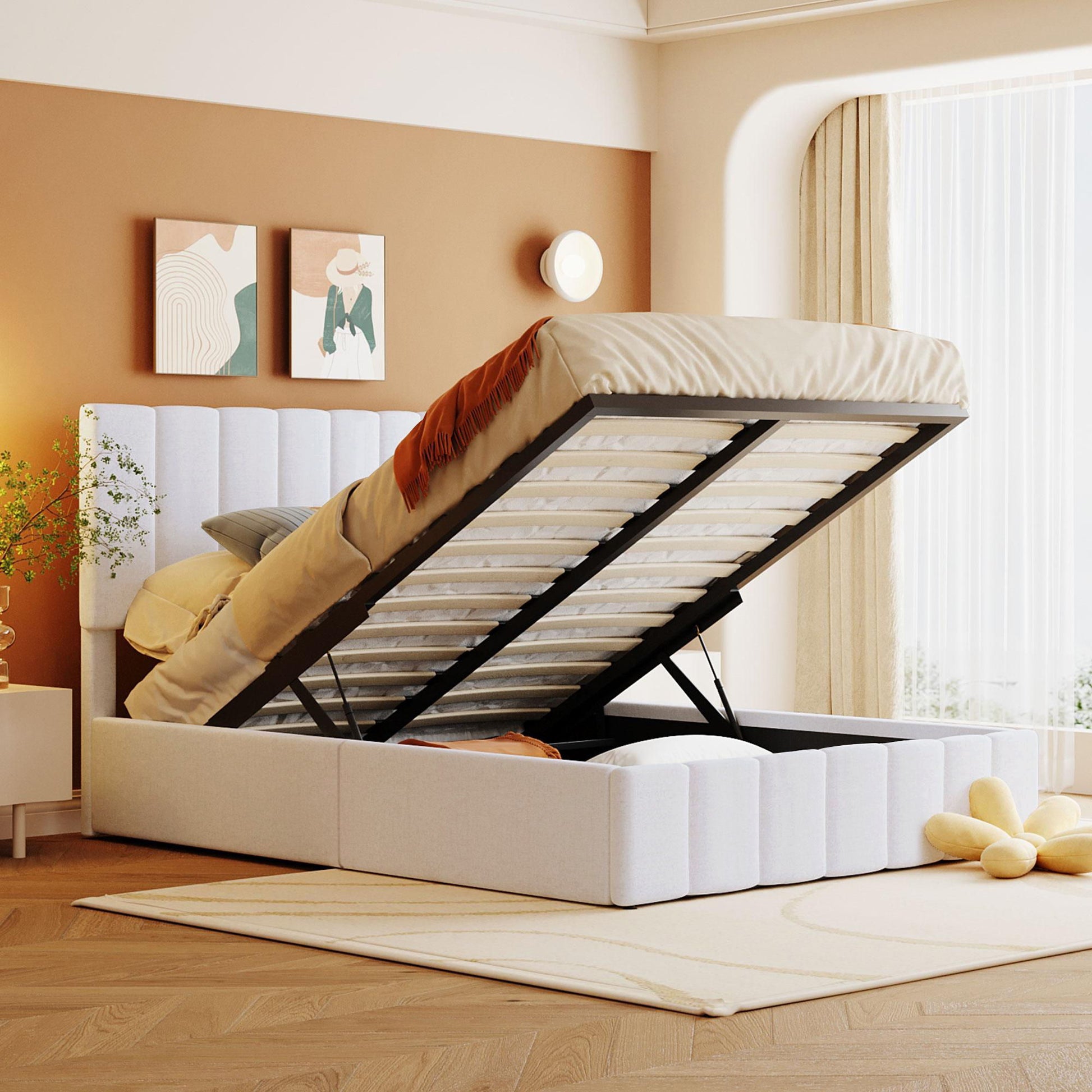 Elegant Upholstered Platform Bed With Hydraulic Storage System - The Sleep Loft - Online Mattress Showroom NYC