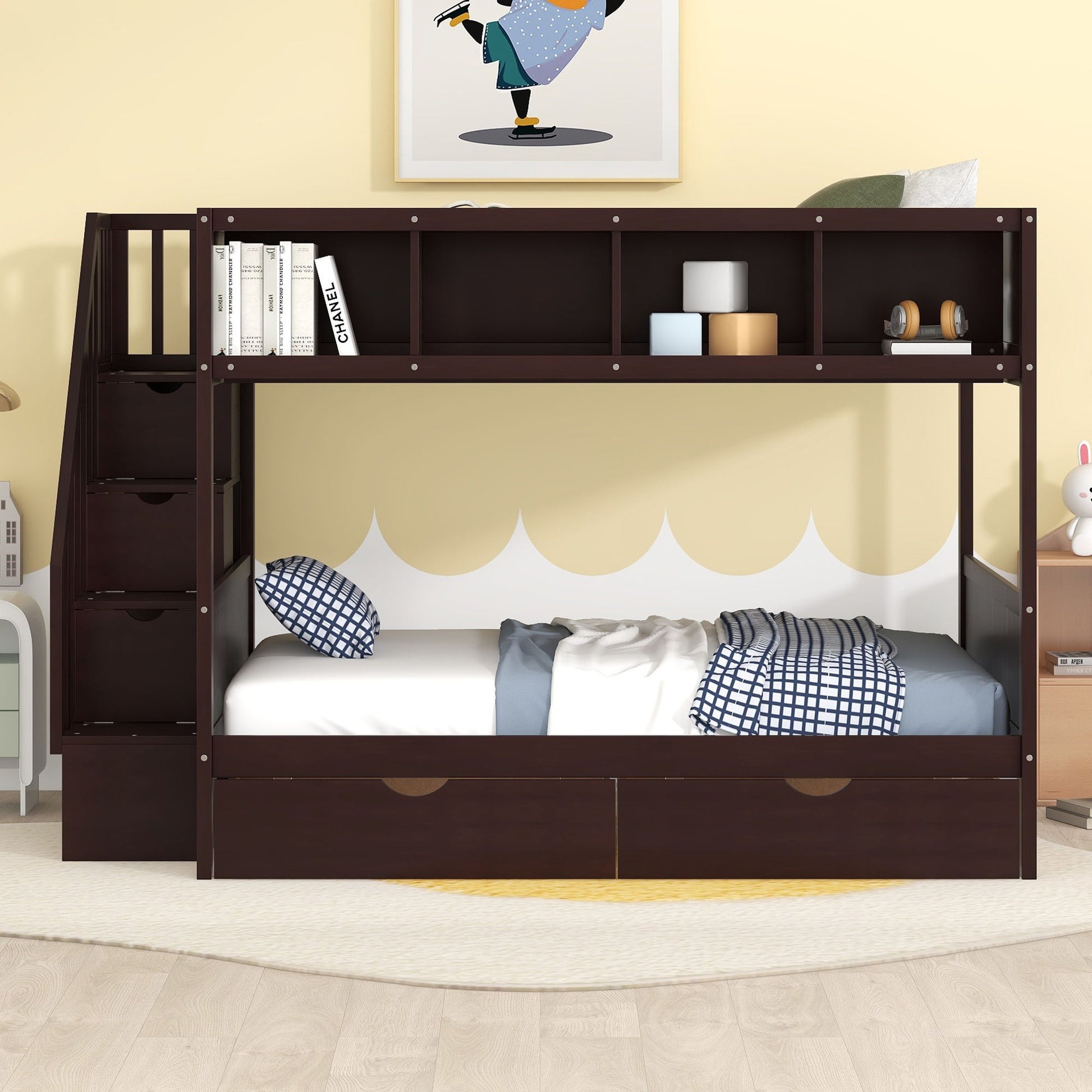 Bunk Bed With Shelfs, Storage Staircase And 2 Drawers - The Sleep Loft - Online Mattress Showroom NYC